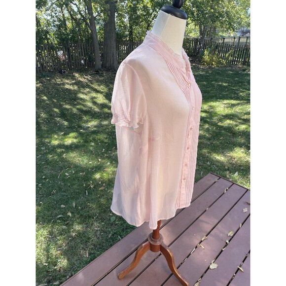 Worthington Womens Light Pink Sheer Button-Up Blouse With Ruffle Collar & Pintuc - Picture 7 of 12